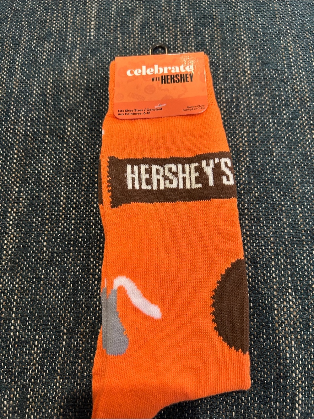 Orange Novelty Crew Socks - Chocolate Bar Graphic